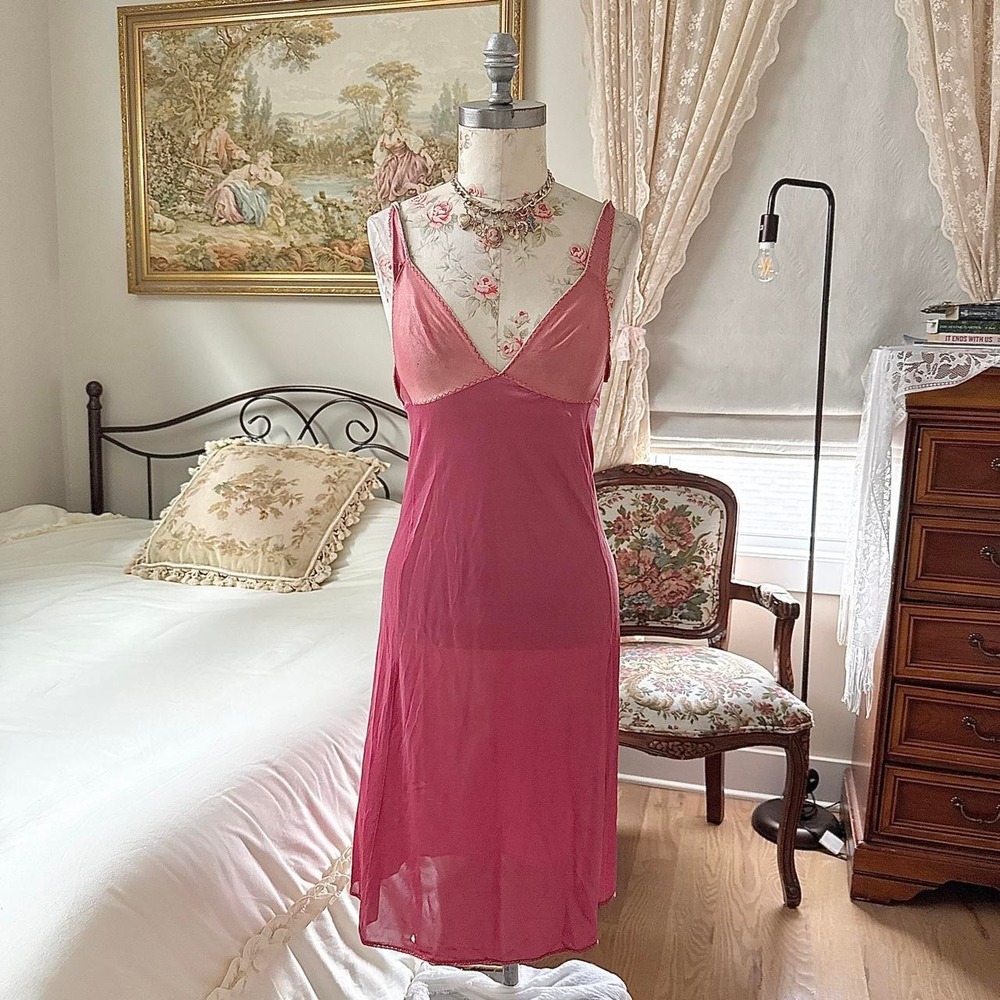 pink vintage slip dress  70s pink slip dress fits like a small